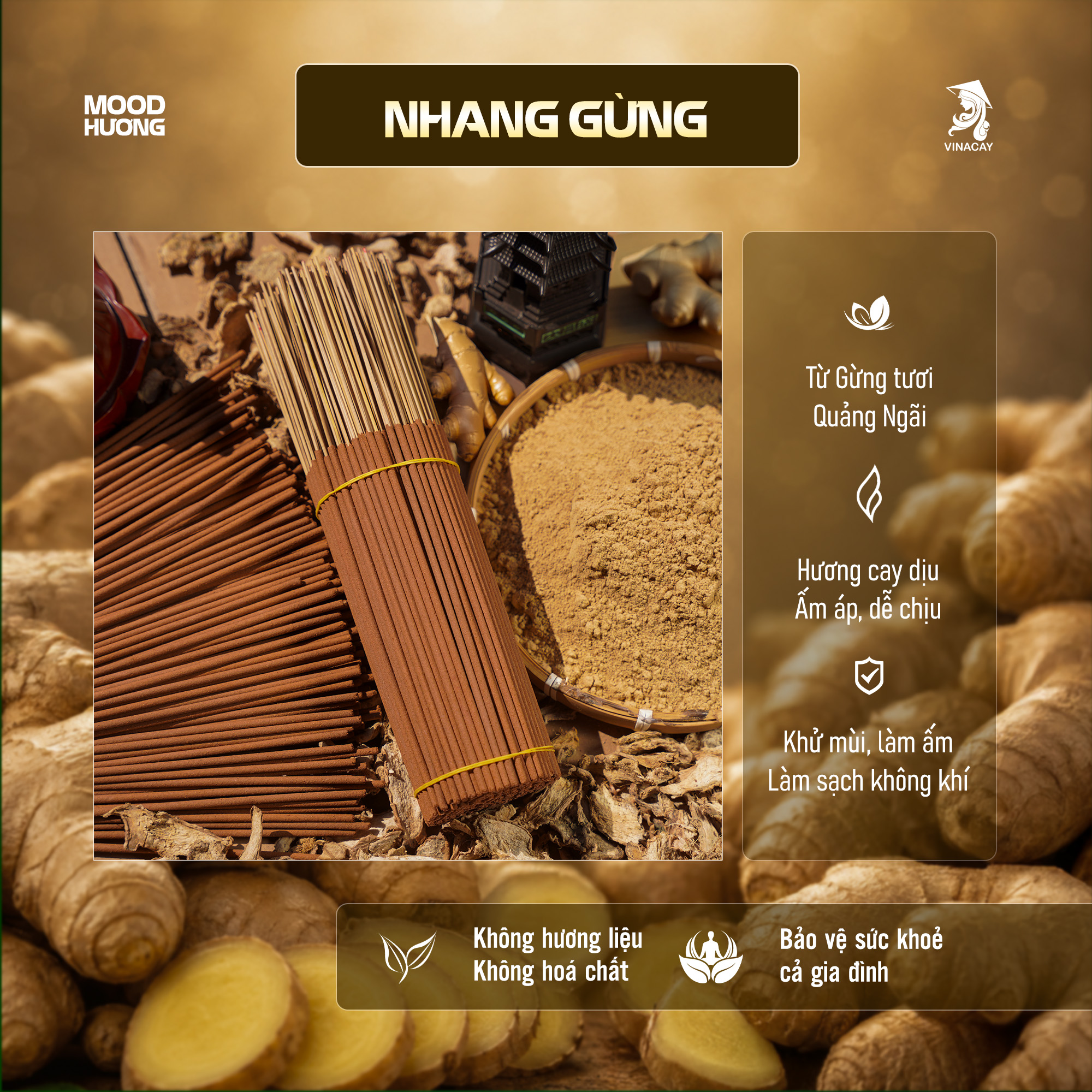 Nhang Gừng Quảng Ngãi Tự Nhiên Vinacay (500g / 1kg)